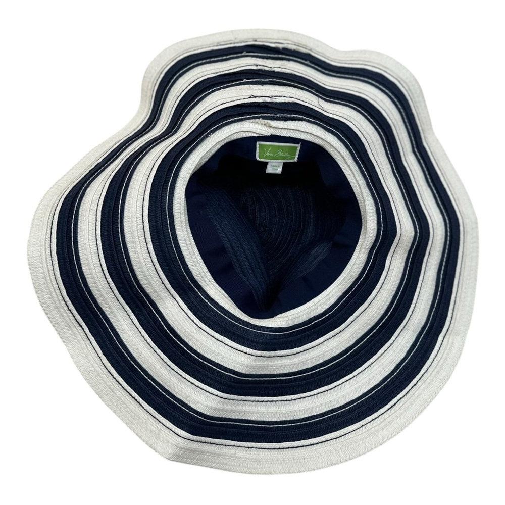 Vera Bradley Women’s Wide Brim Navy Blue & White Striped Straw Sun Hat - Picture 3 of 4